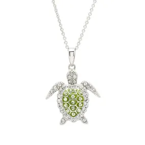 Green Turtle Necklace Encrusted with White Swarovski® Crystal