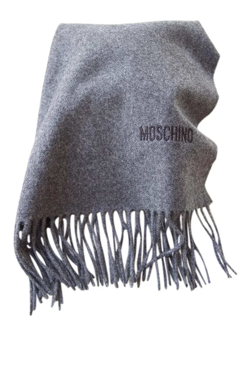 Grey soft unisex scarf in merino wool by Moschino