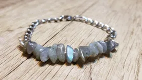 Hand Crafted All Natural Labradorite Gemstone & Chain Adjustable to 8" Bracelet with Lobster Claw Clasp