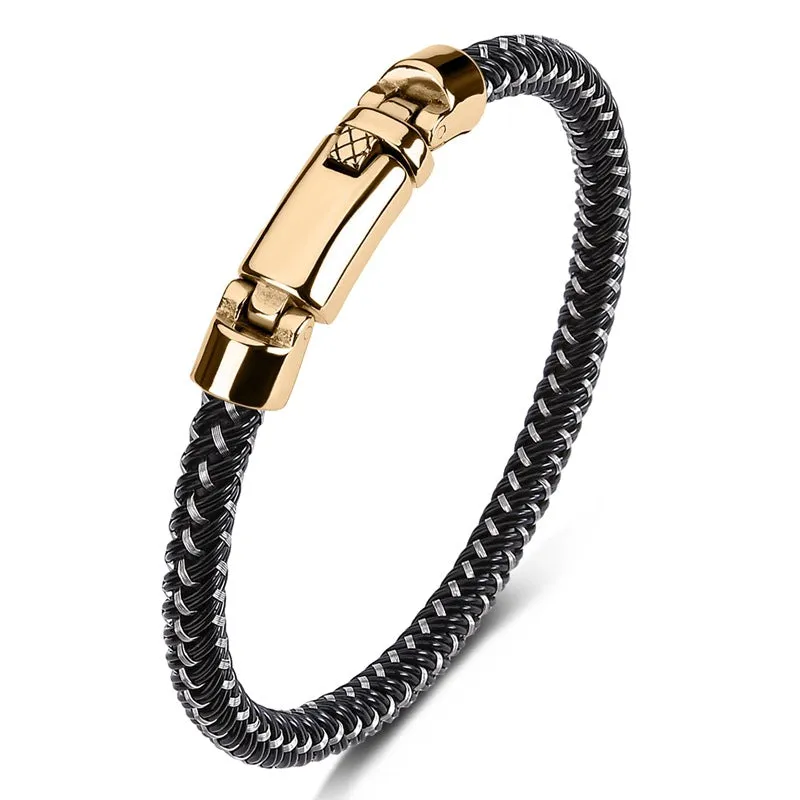 Hand-woven Leather Stainless Steel Classic Light Luxury Men And Women Bracelet