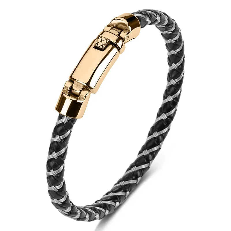 Hand-woven Leather Stainless Steel Classic Light Luxury Men And Women Bracelet