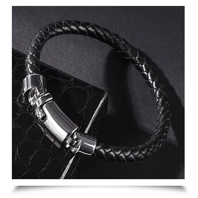 Hand-woven Leather Stainless Steel Classic Light Luxury Men And Women Bracelet