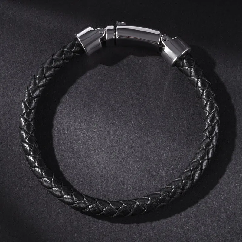 Hand-woven Leather Stainless Steel Classic Light Luxury Men And Women Bracelet