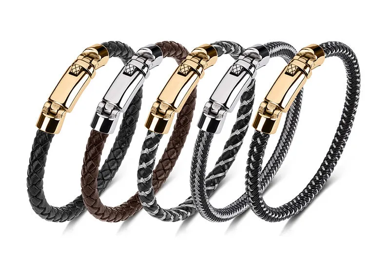 Hand-woven Leather Stainless Steel Classic Light Luxury Men And Women Bracelet