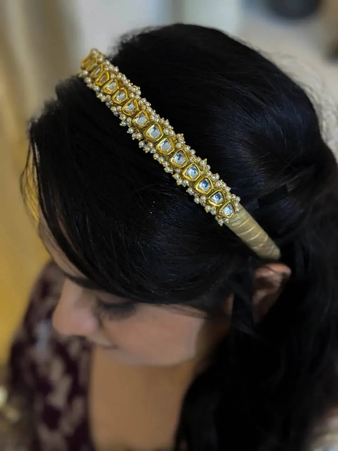 Handmade Diadem With Crystal Stones And Pearls