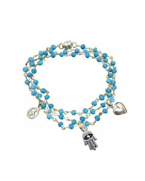 Handmade Peace, Love & Hamsa Turquoise Wrap Bracelet & Necklace - By Sarah Beams