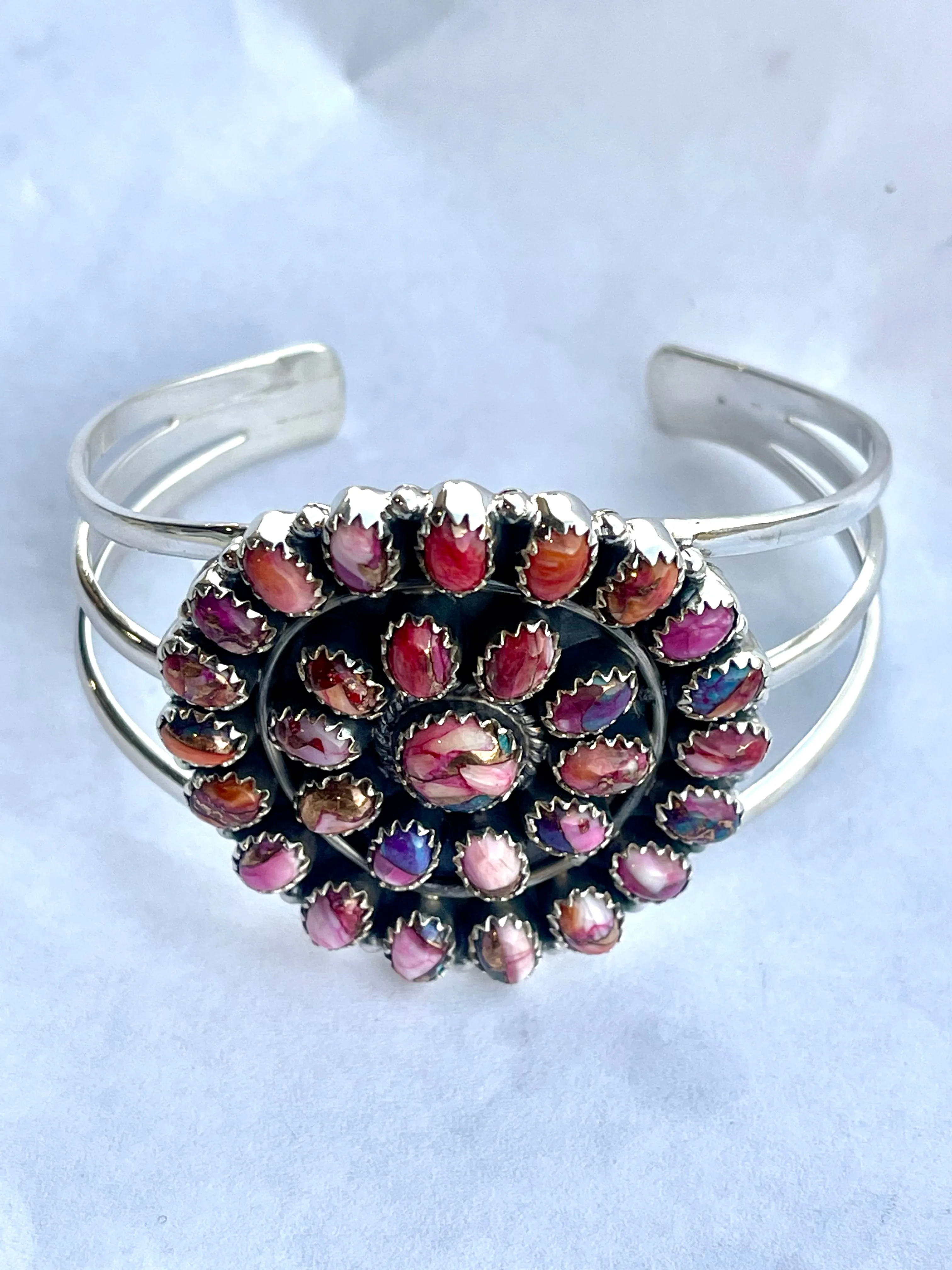 Handmade Sterling Silver & Pink Dream Mojave Adjustable  Cuff Bracelet