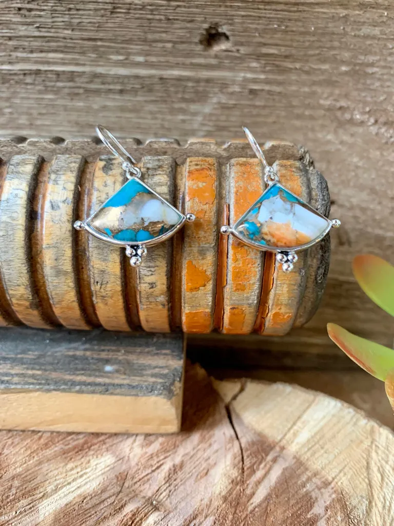 Handmade Sterling Turquoise Coral Fishhook Earrings