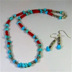 Handmade Turquoise & Silver Necklace and Earrings