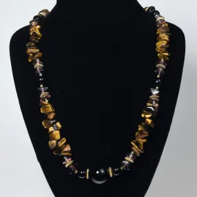 HEAVY Tiger's Eye and Black Onyx Beaded Necklace