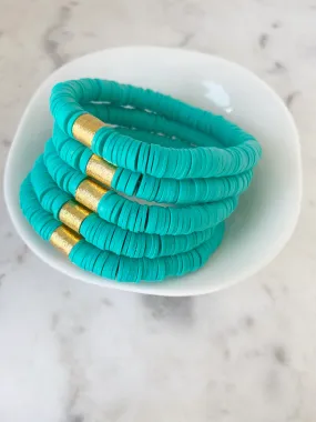 Heishi Color Pop Bracelet "Turquoise Gold Barrel"