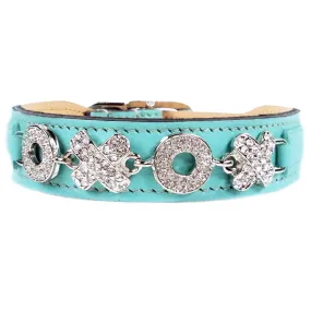 Hugs & Kisses Dog Collar in Turquoise & Nickel