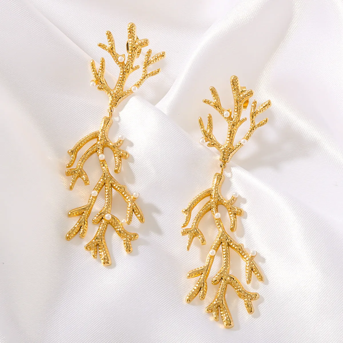 IG Style Coral Geometric Stainless Steel Electroplating Earrings