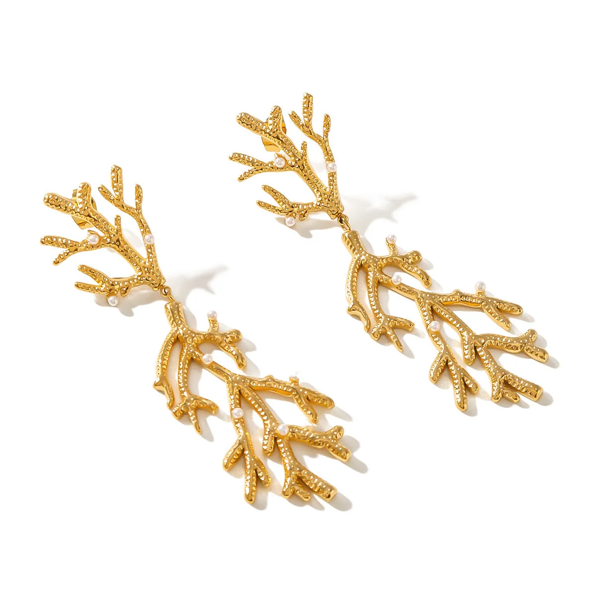 IG Style Coral Geometric Stainless Steel Electroplating Earrings