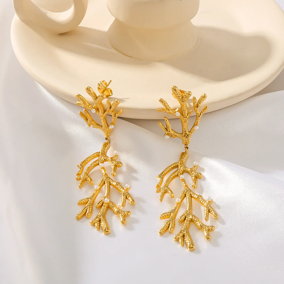 IG Style Coral Geometric Stainless Steel Electroplating Earrings