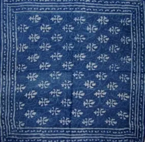 Indigo Blue Dabu Wax Batik Scarf Light Cotton 20 x 20