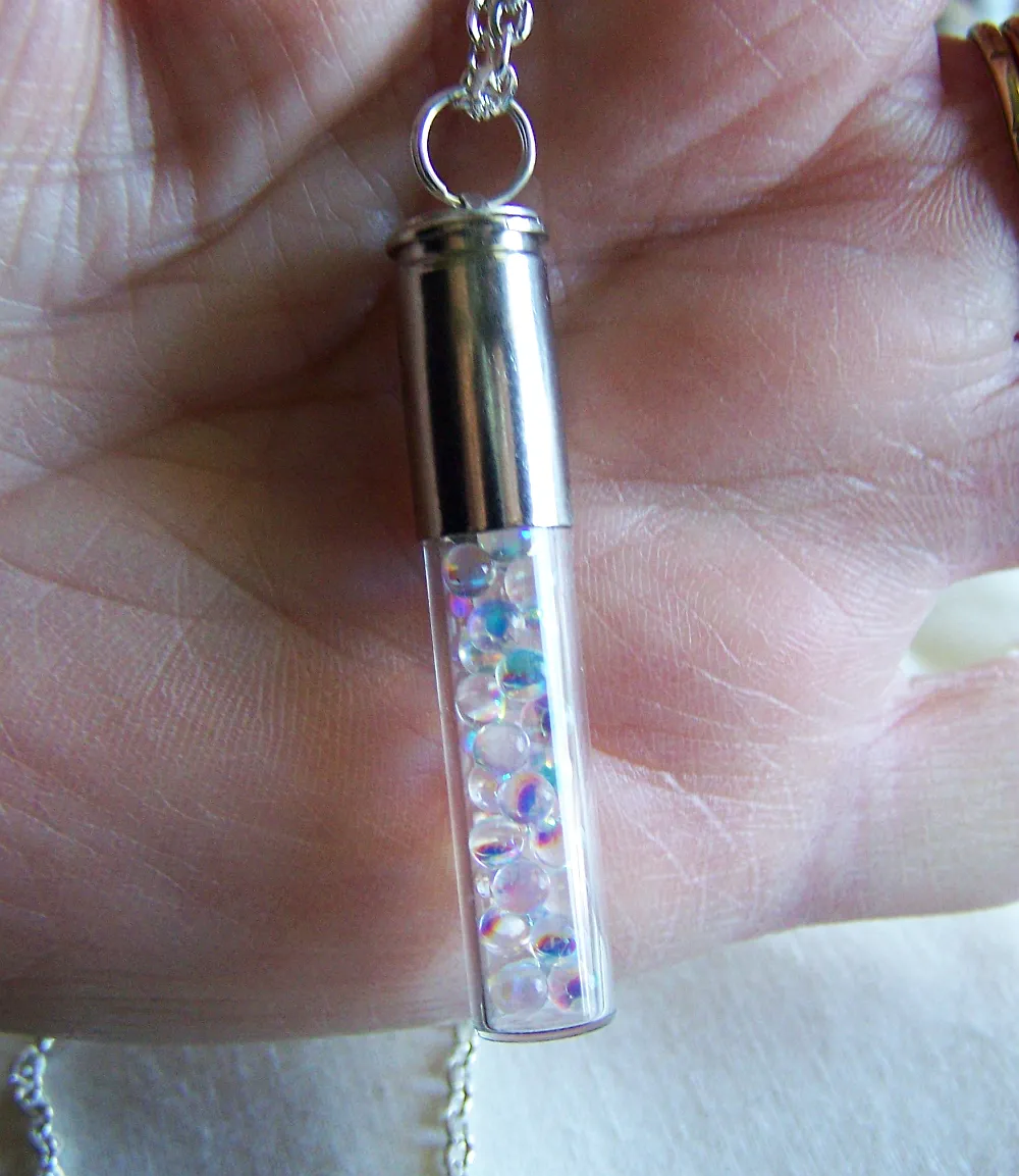 Iridescent Glass Spheres Silver Bullet Jewelry Pendant