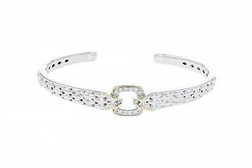 Italian silver hinge bracelet with 0.19ct H color VS diamonds and 14k solid yellow gold accent