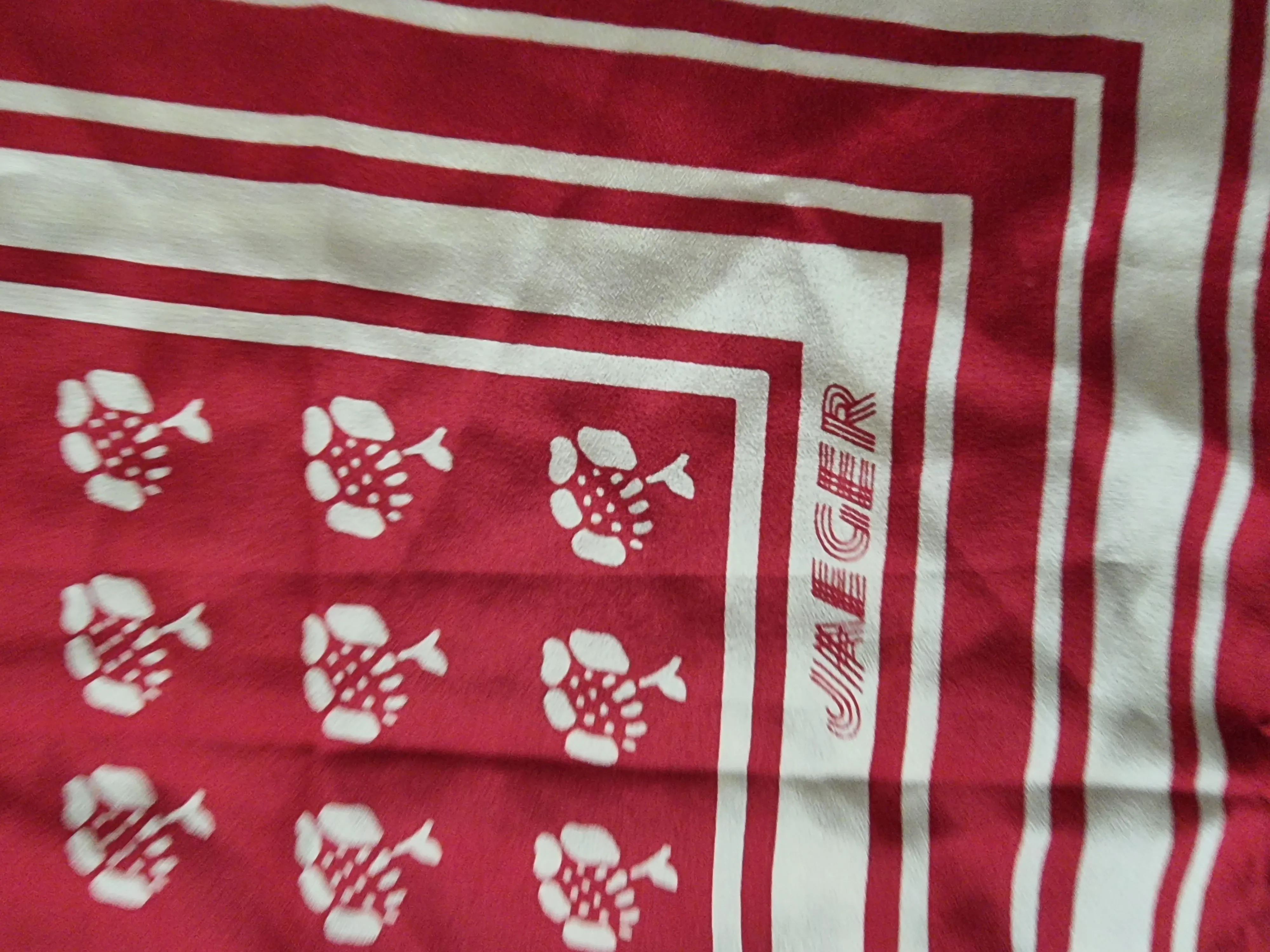 Jaeger Women’s Vintage Silk Square Red & White Head Scarf