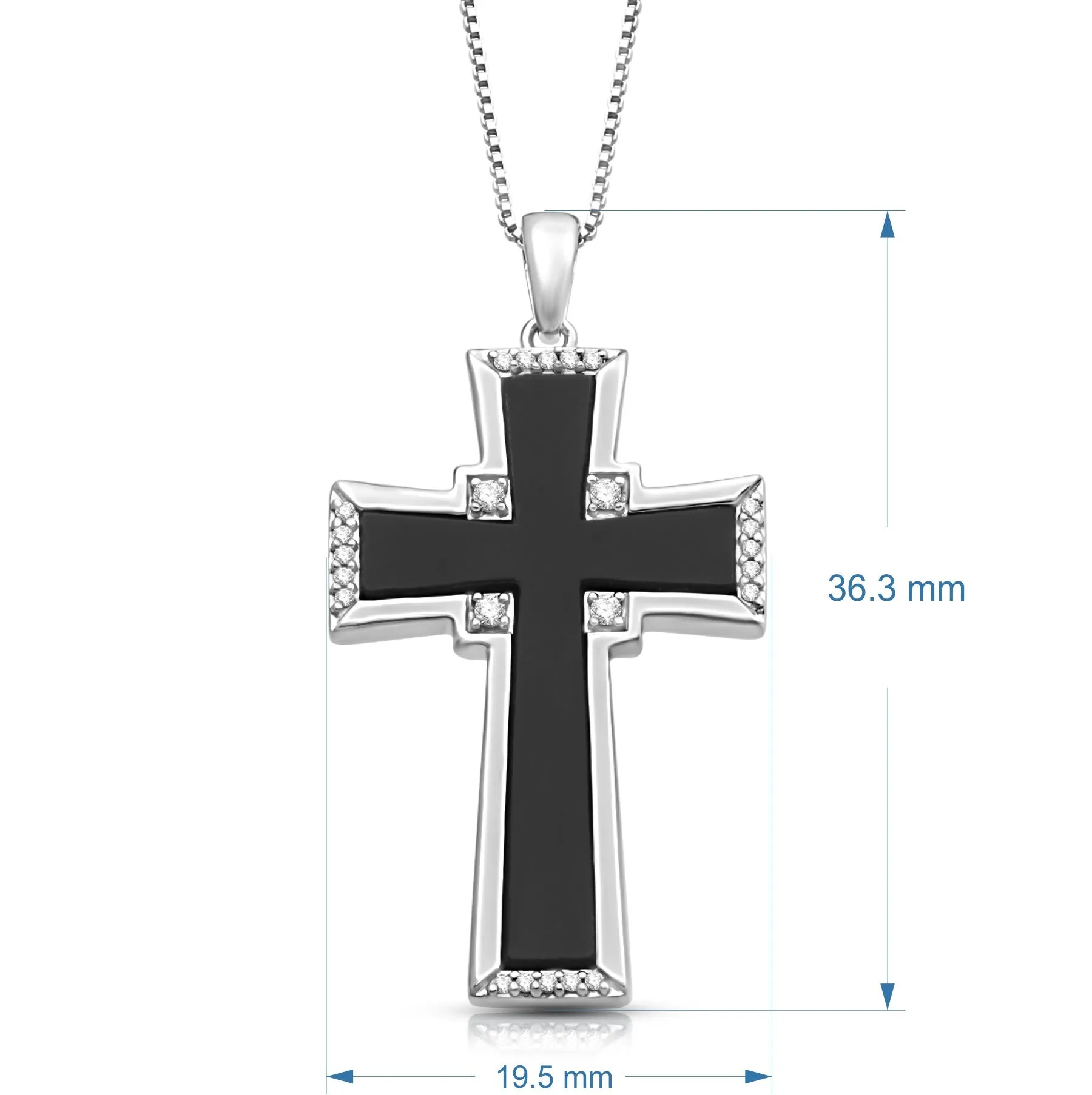 Jewelili Sterling Silver With Black Onyx and 1/10 CTTW Natural White Diamonds Men's Cross Pendant Necklace