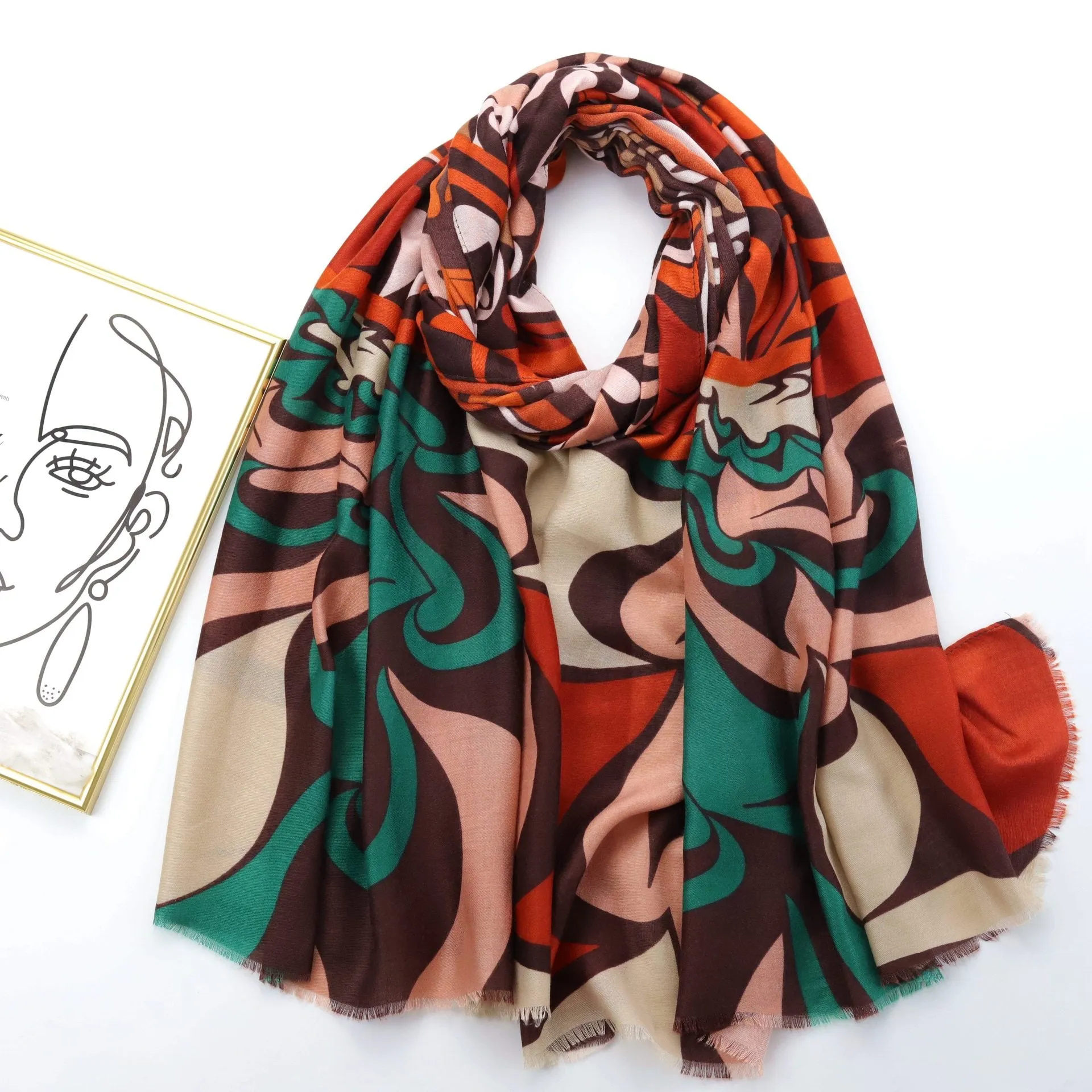 JY221059 Geometric pattern printed scarf