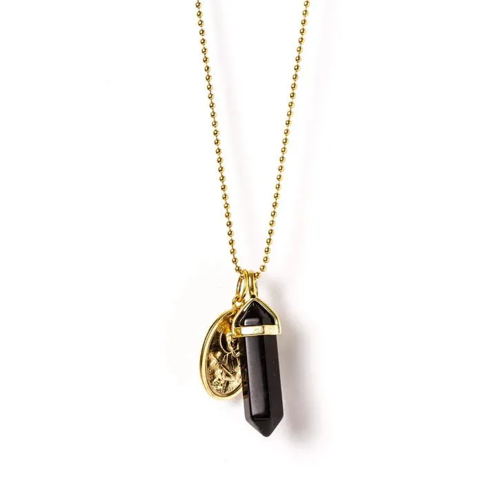 Laced With Kindness Gold Pendent Necklace - Onyx