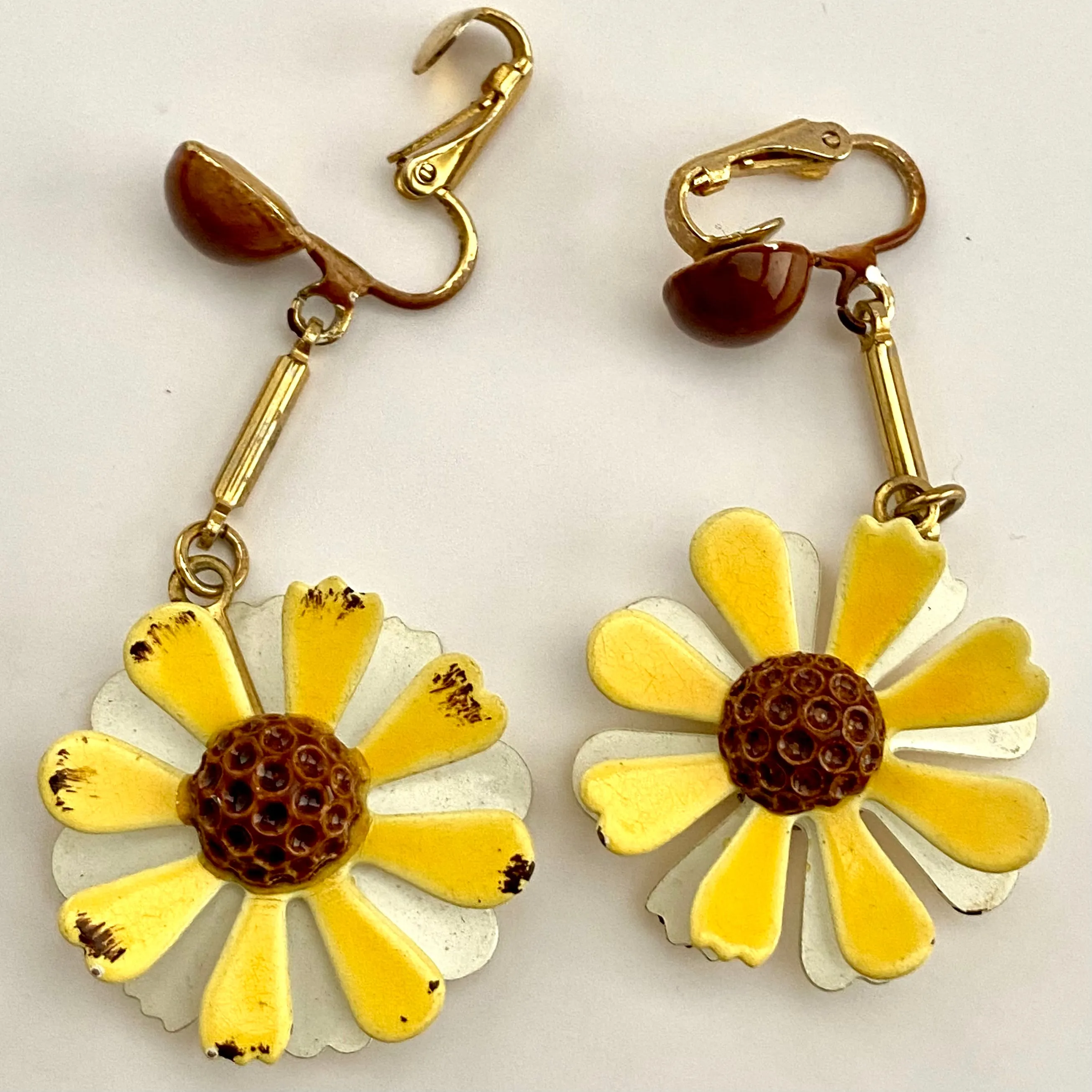 Late 60s/ Early 70s Enamel Flower Dangle Earrings