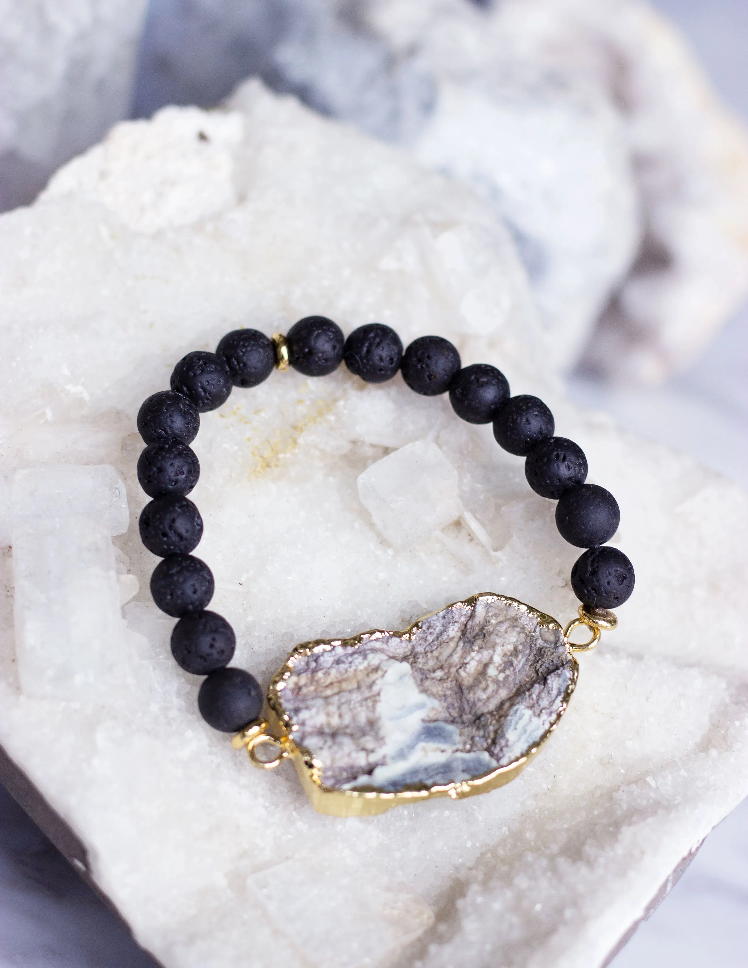 LAVA BEADS/ QUARTZ BRACELET- 0704