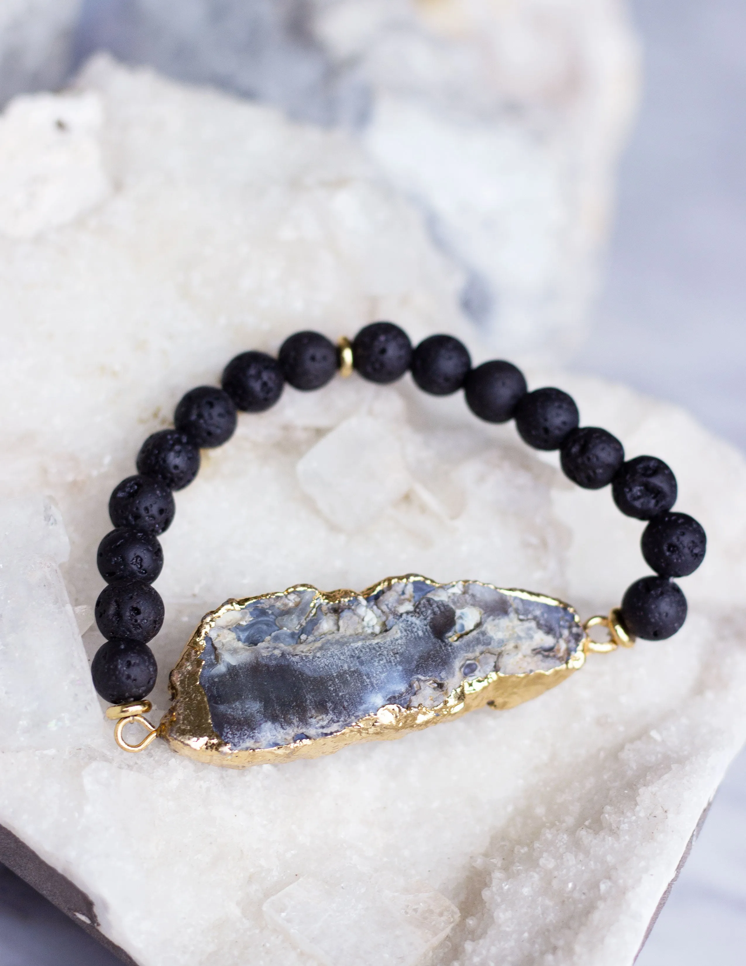 LAVA BEADS/ QUARTZ BRACELET- 0711