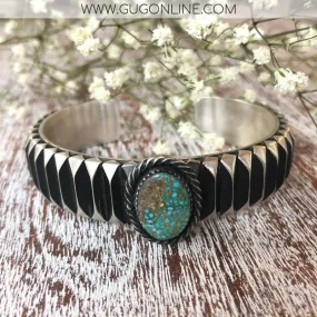 Leander Tahe | Navajo Handmade Genuine Sterling Silver Bracelet Cuff with Kingman Turquoise Stone