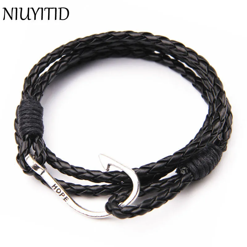 Leather Bracelet Mens Jewelry Handmade Braided Rope Chain Braclet For Women Accessories Boys Wristband. NIUYITID.