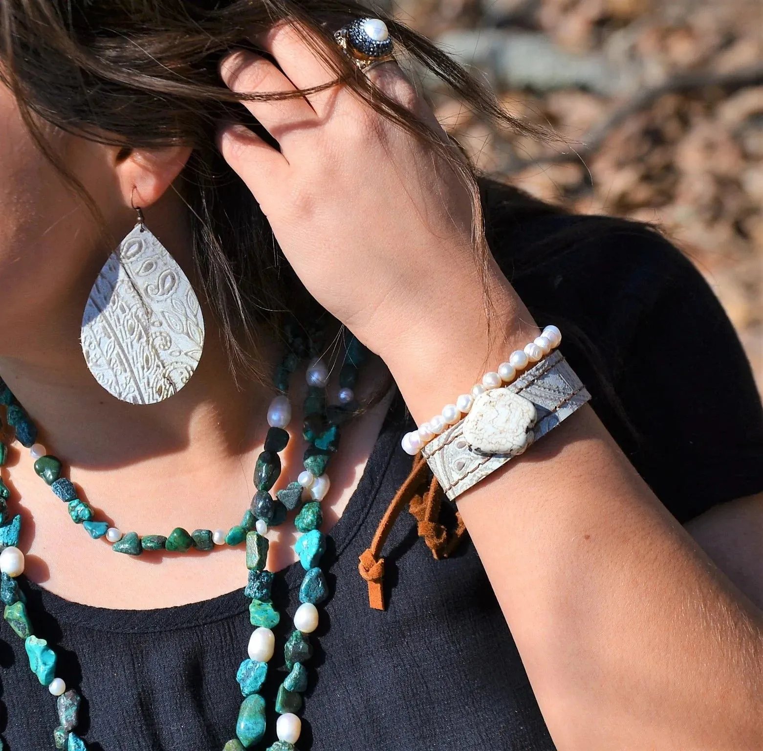 Leather Cuff w/ Turquoise in Paisley