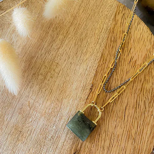 Locke: Gemstone Pad Lock Necklace