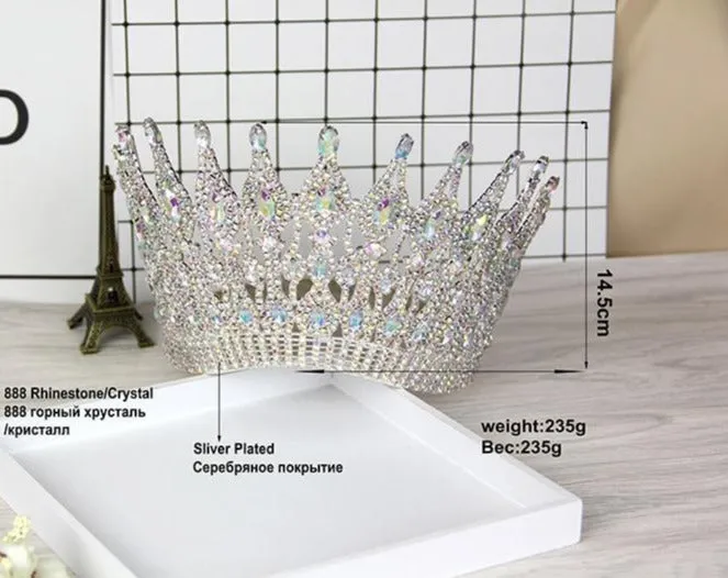 Luxury Big European Large Round Crystal Pageant Wedding Crown