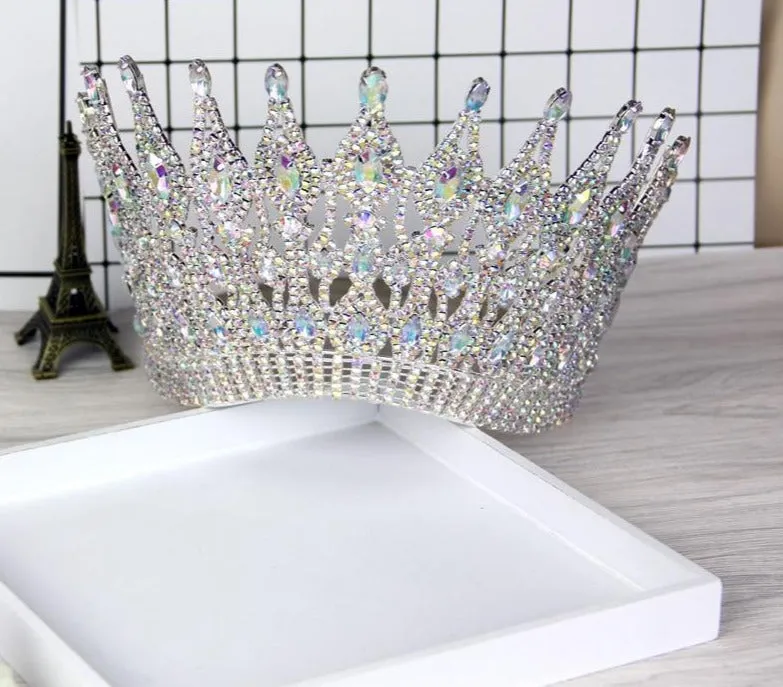 Luxury Big European Large Round Crystal Pageant Wedding Crown