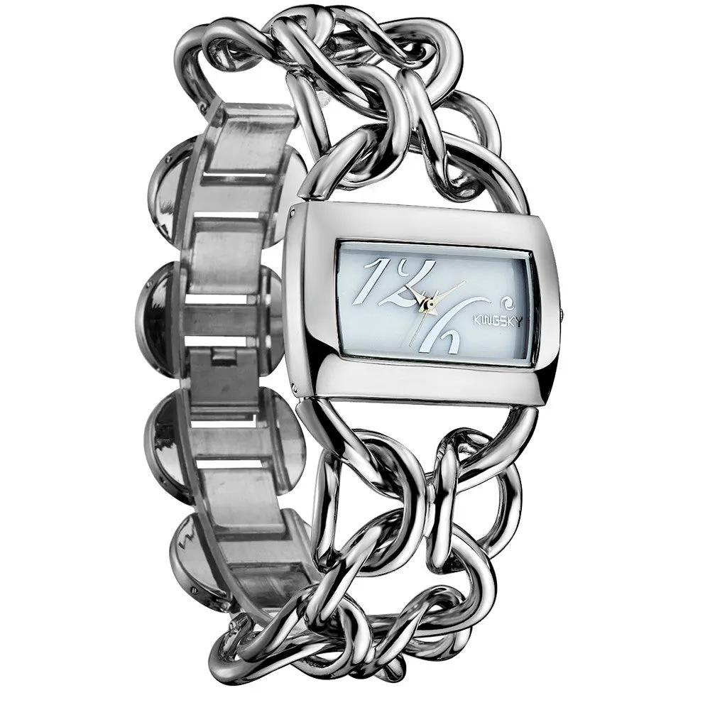 Luxury Brand Ladies Watches Original Quartz Movement Durable Silver Alloy Chain Shape Wristband Unique Rectangle Watch For Women