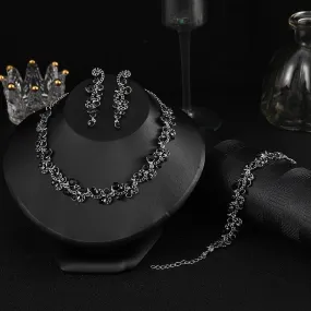 Luxury fashion rhinestone high-end necklace wedding banquet bride wedding dress necklace necklace earrings bracelet three-piece set