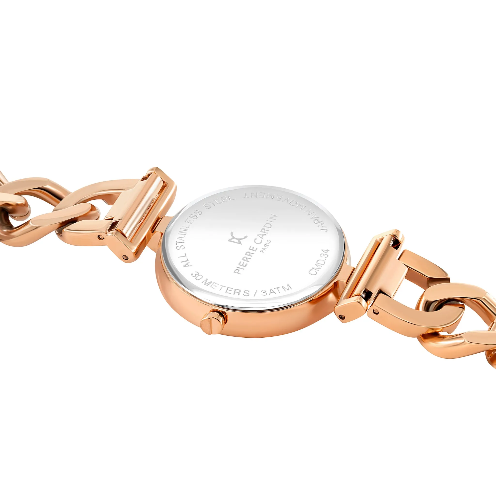 Madeleine Patterned Dial Rose Gold Chain Link Metal Band Watch