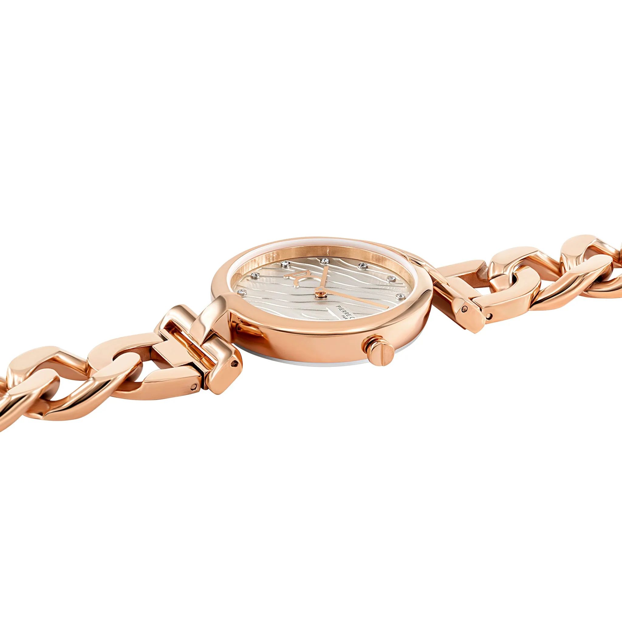 Madeleine Patterned Dial Rose Gold Chain Link Metal Band Watch