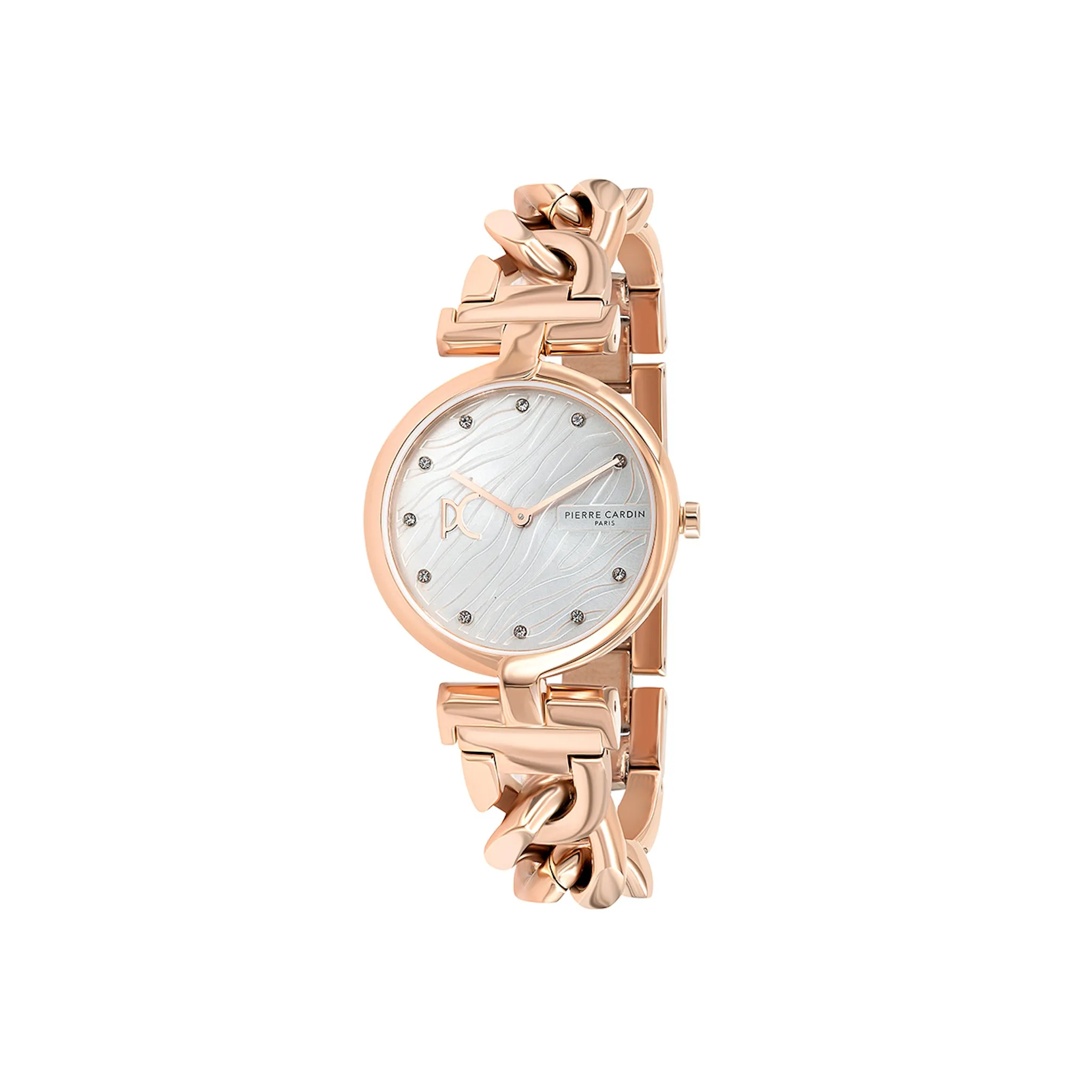 Madeleine Patterned Dial Rose Gold Chain Link Metal Band Watch