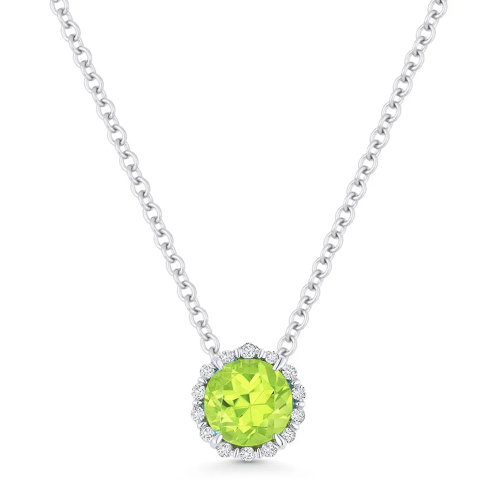 Madison L 14K White Gold 0.62ctw Halo Style Peridot Necklace