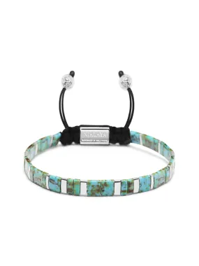 Men's Bracelet with Marbled Turquoise and Silver Miyuki Tila Beads