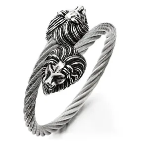 Mens Elastic Adjustable Lion Head Bangle Bracelet Stainless Steel Cuff Bracelet