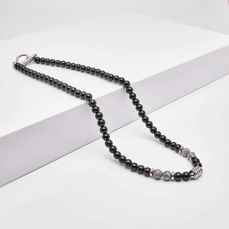 Men's Handmade Natural Black Onyx Gemstone Beaded Necklace