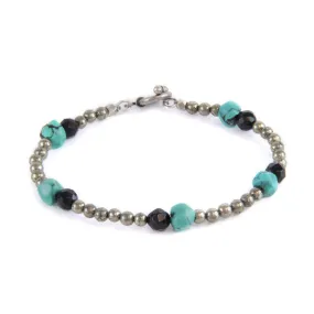 Mens Turquoise and Black Faceted Crystal Pairings with Metals Beads Toggle Bracelet