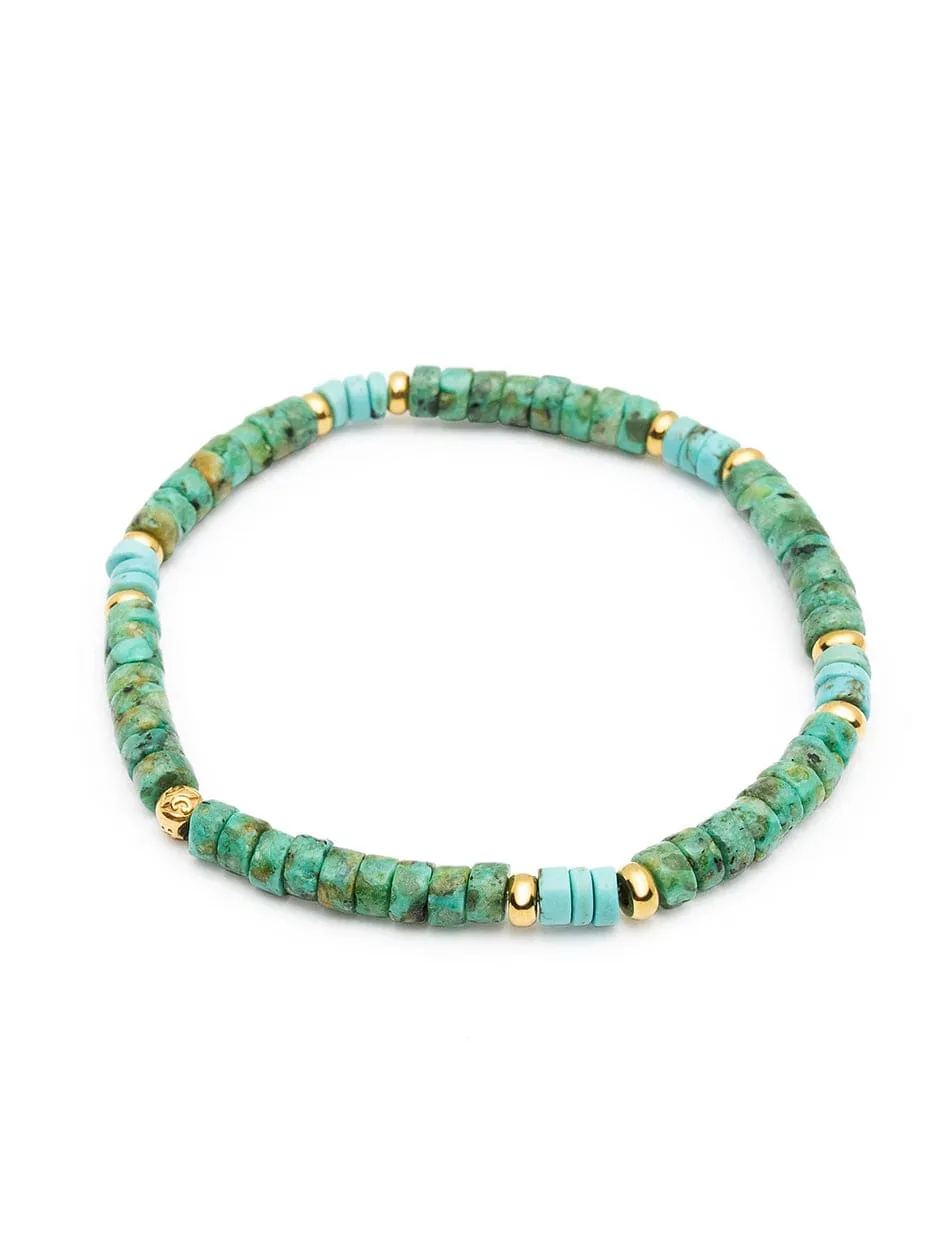 Men's Wristband with Turquoise and African Turquoise Heishi Beads