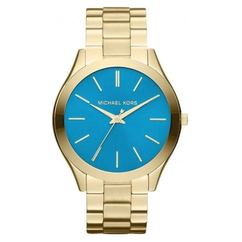 Michael Kors Ladies Watch Slim Runway Gold Turquoise Blue MK3265