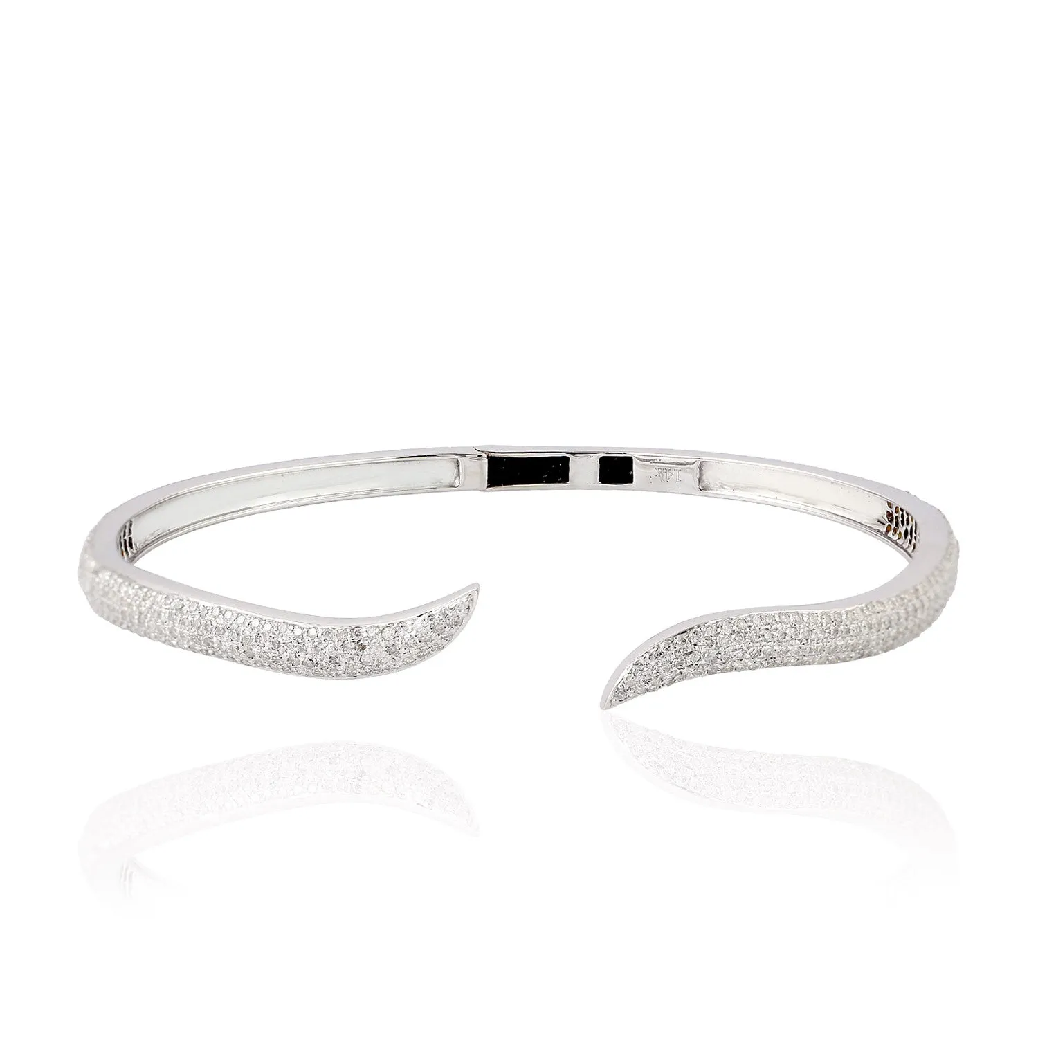 Micro Pave Diamond Tale Design 14k White Gold Open Cuff Bracelet