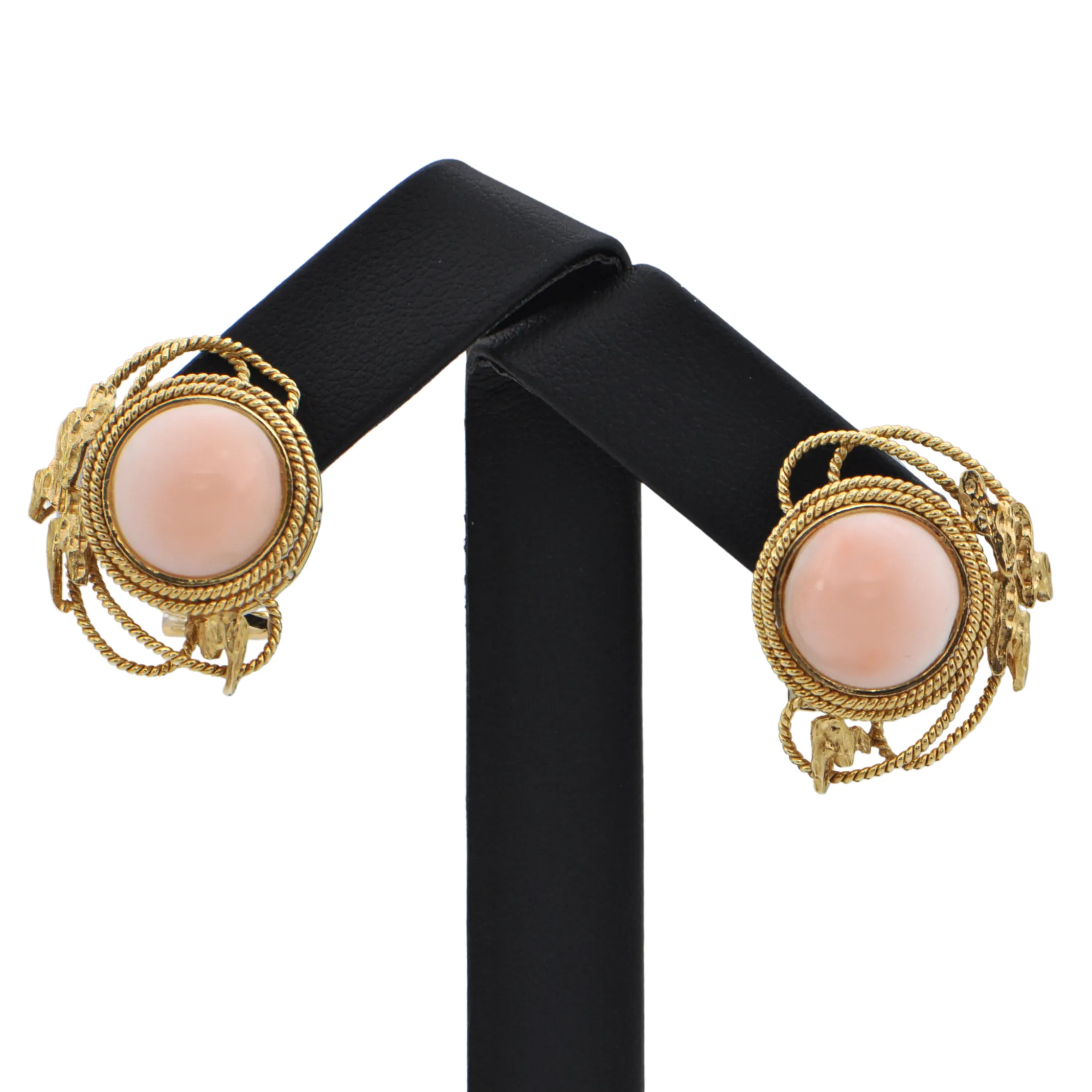 Mid-Century Brutalist Style Midway Coral 14k Gold Earrings