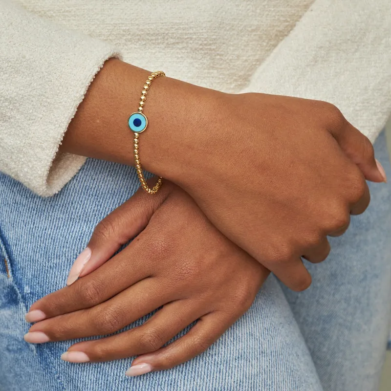 Mini Bezel Tennis Bracelet with Mini Turquoise Inlay Evil Eye Accent